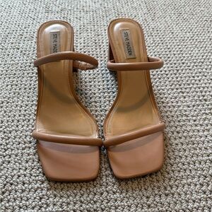 Steve Madden Nude Tan Strappy Square-Toe Heeled Sandals